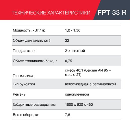 FUBAG Бензиновый триммер FPT 33R + Триммерная леска сечение витой квадрат L 130 м * 2.4 мм в ПОДАРОК в Биробиджане фото