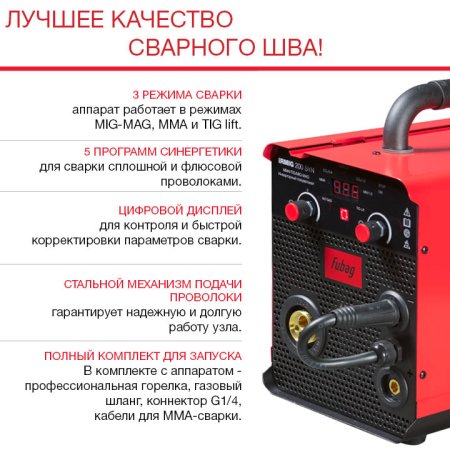 FUBAG Сварочный полуавтомат IRMIG 200 SYN с горелкой 250 А 3 м в комплекте в Биробиджане фото